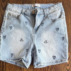 Light Blue Heart Embroidered Jean Shorts